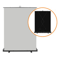 Fondale fotografico roll-up grigio 165x220, sfondo portatile con scatola di trasporto per fotoshooting, sistema autoportante, telo ingualcibile per studio fotografico