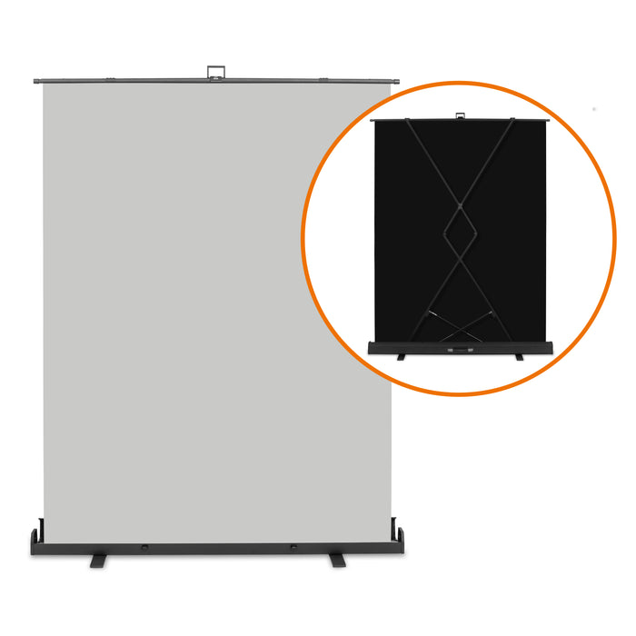 Fondale fotografico roll-up grigio 165x220, sfondo portatile con scatola di trasporto per fotoshooting, sistema autoportante, telo ingualcibile per studio fotografico