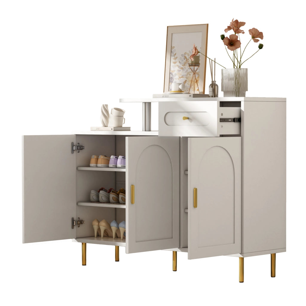 Credenza multiuso con 1 cassetto e 3 ante, struttura in truciolare, finitura bianca, 120 x 35 x 92 cm