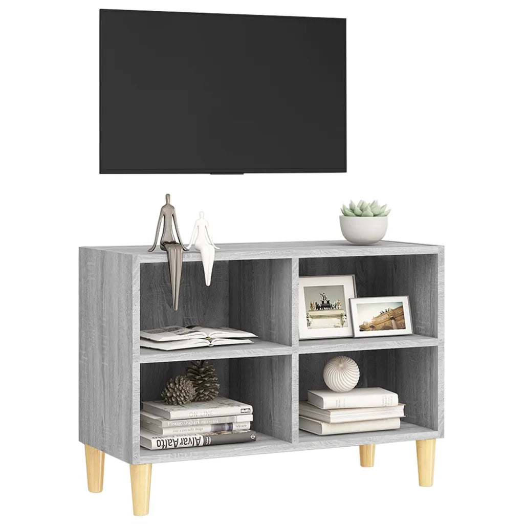 Mobile TV Gambe in Legno Massello Grigio Sonoma 69,5x30x50 cm 813147