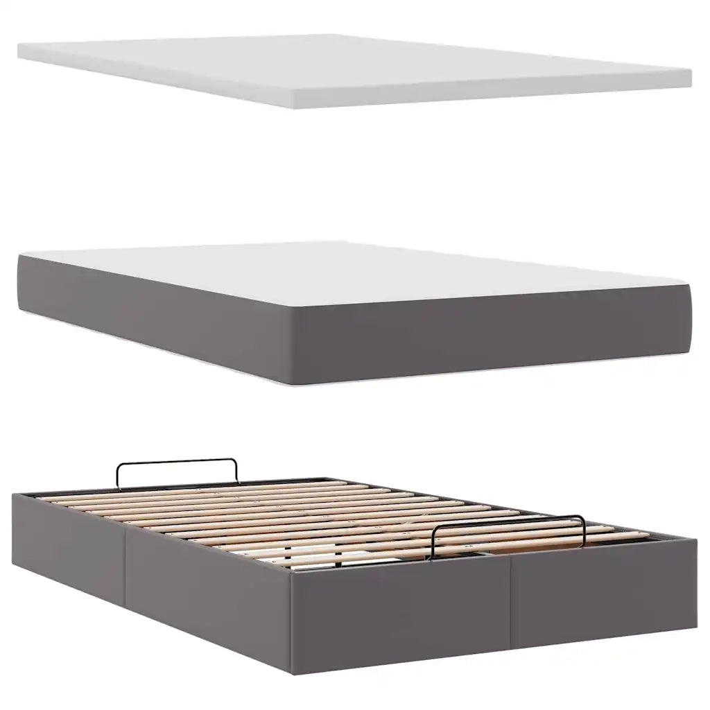 Struttura Letto Pouf con Materasso Grigio 120x190 cm Similpelle 3312994