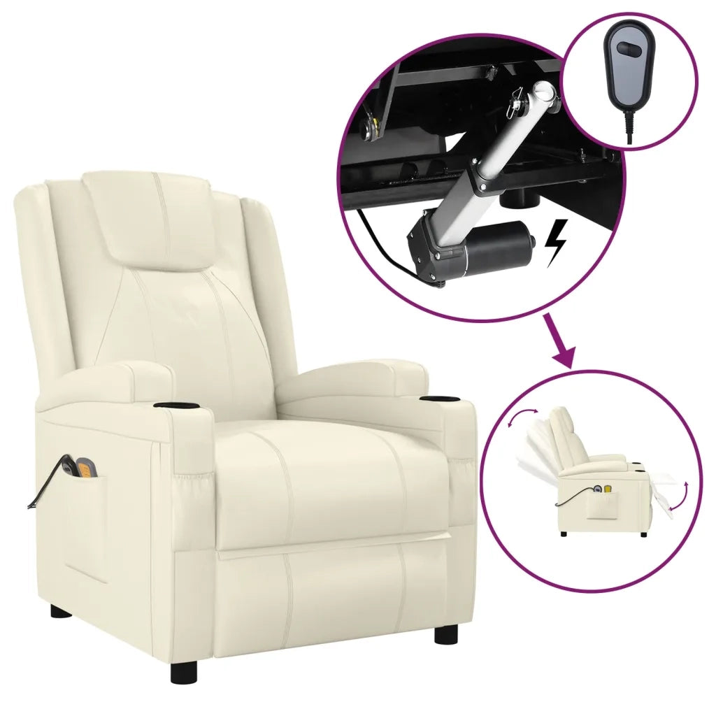 vidaXL Poltrona Massaggiante Elettrica Bianco Crema Similpelle