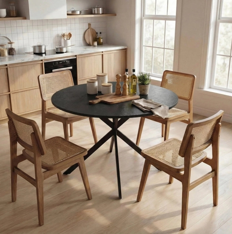 Tavolo da Pranzo Rotondo Industriale per 4 Persone, Ø 100 cm, Nero