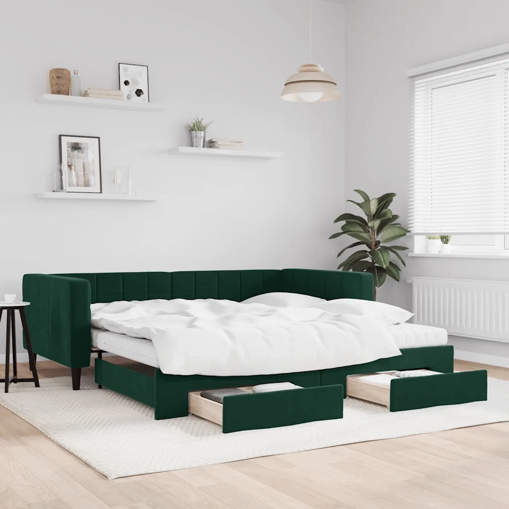 Divano Letto Estraibile Cassetti Verde Scuro 100x200cm Velluto 3196772