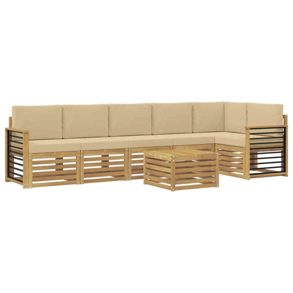 Set di divani da esterno 7 pcs Bianco e Beige 59 x 59 x 37 cm