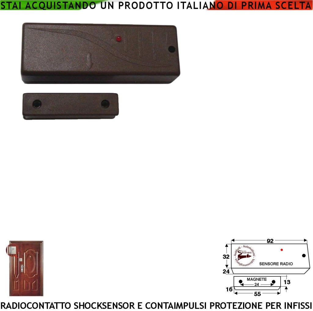 Sensore Magnetico Wireless Fr. 433,92 MHz Rilevatore Sismico Regolabile Per Antifurto Ingresso NC e Contaimpulsi Per Switchallarm Codice SecurLysa Anticollisione Rileva Trapano e Tentativi di Scasso