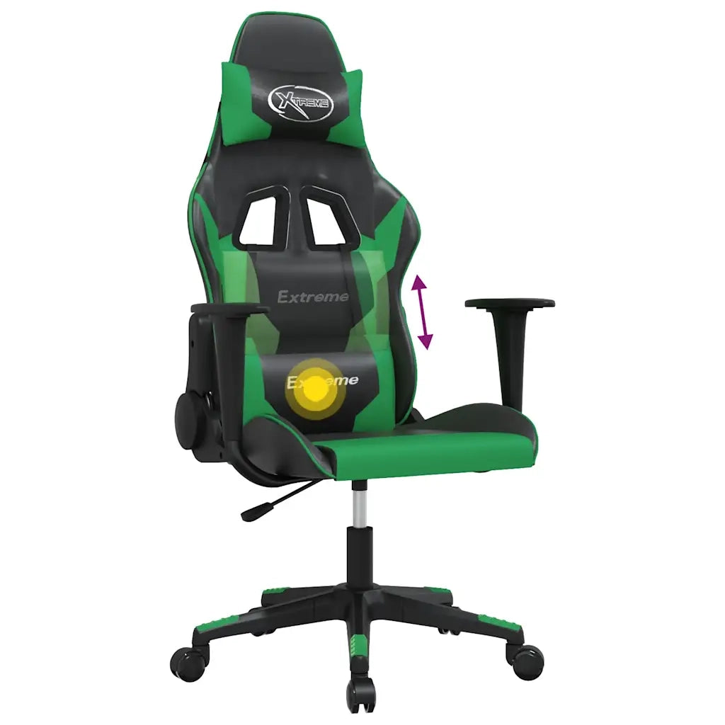 Sedia da Gaming | Sedia da e-sports Massaggiante Nero e Verde in Similpelle