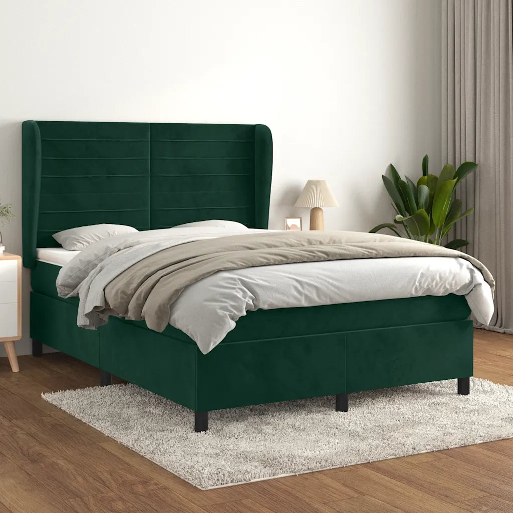 Giroletto a Molle con Materasso Verde Scuro 140x200 cm Velluto 3129276