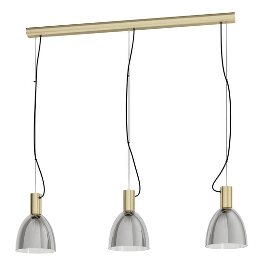 Lampadario A Sospensione Contemporaneo Lebalio Acciaio Brunito Vetro 3 Luci E27