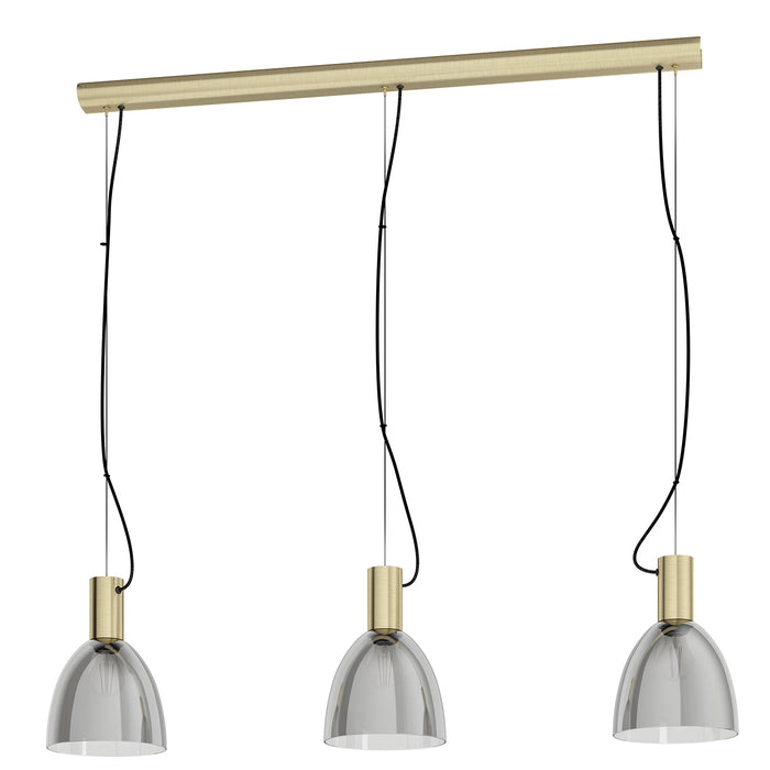 Lampadario A Sospensione Contemporaneo Lebalio Acciaio Brunito Vetro 3 Luci E27