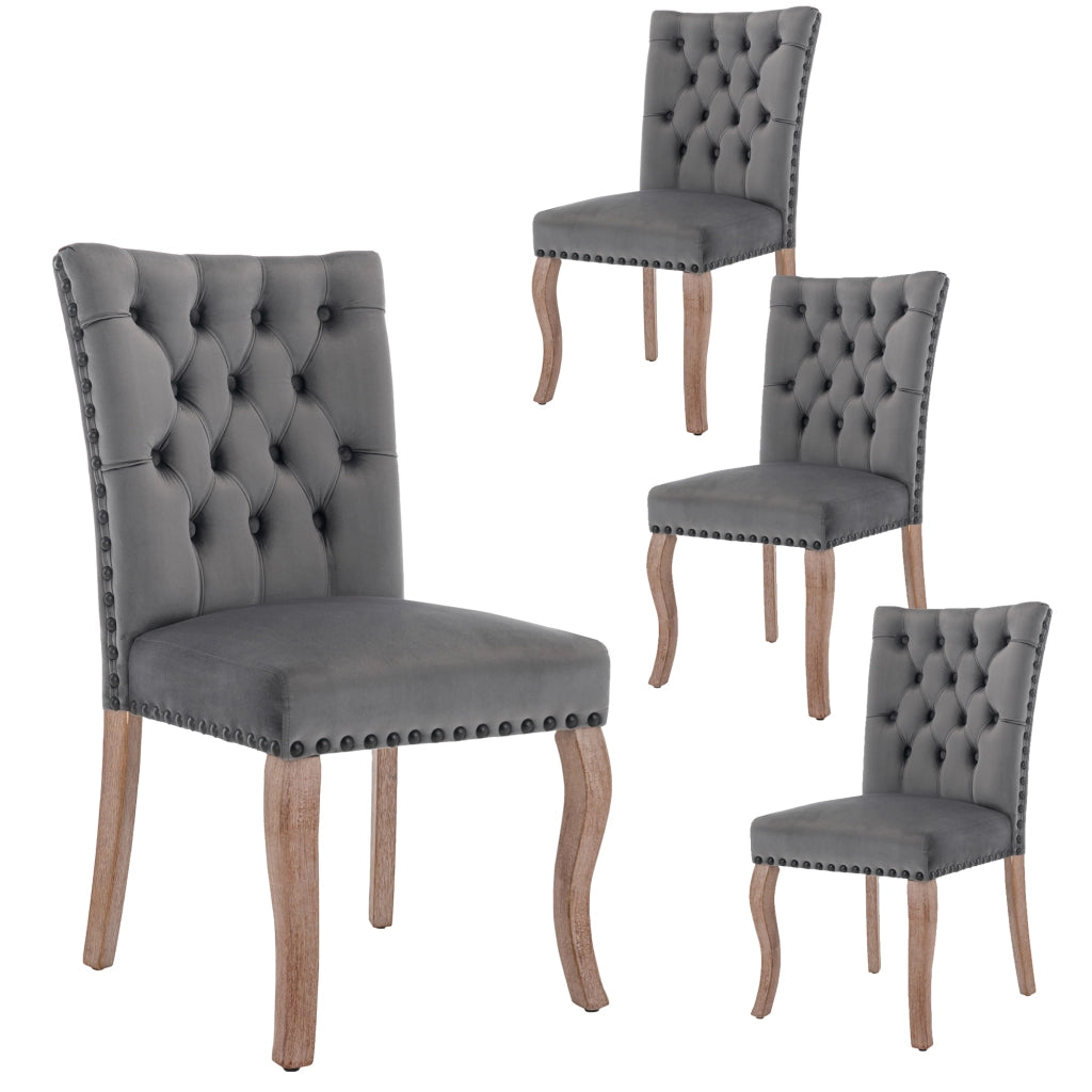 Sedia da Pranzo Imbottita in Velluto ¨C Xylo ¨C Gambe Legno Massello, Grigio, Set 4 Pezzi