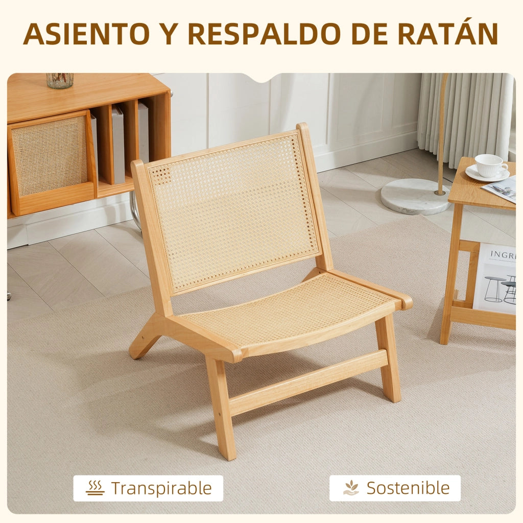 Poltrona in Rattan con Schienale e Seduta Ampia ¨C zephmum ¨C Legno Naturale