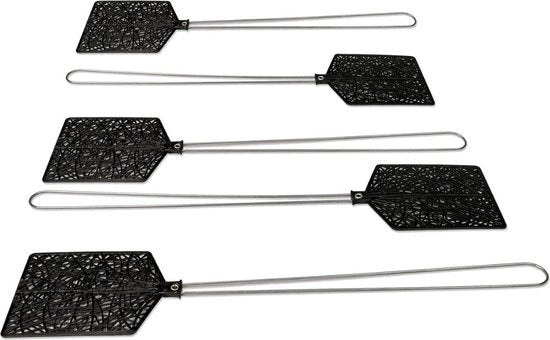 Set a 5 pezzi schiaccia mosche metallo nero - schiaccia mosche per insetti come zanzare e mosche.