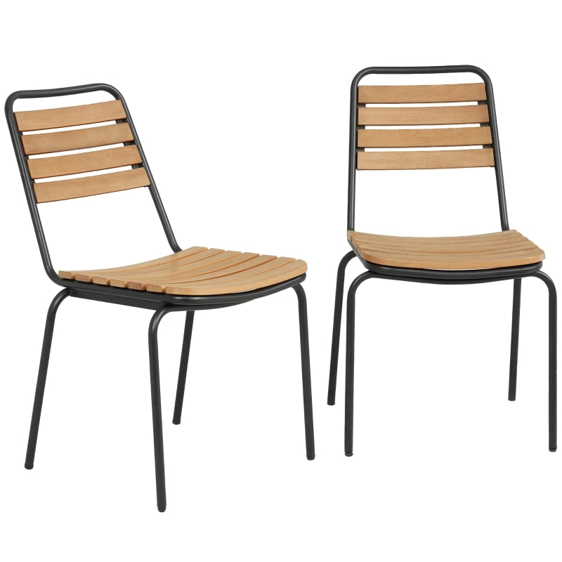 Set di 2 sedie da giardino impilabili in acciaio e legno di eucalipto, colore naturale, portata fino a 160 kg