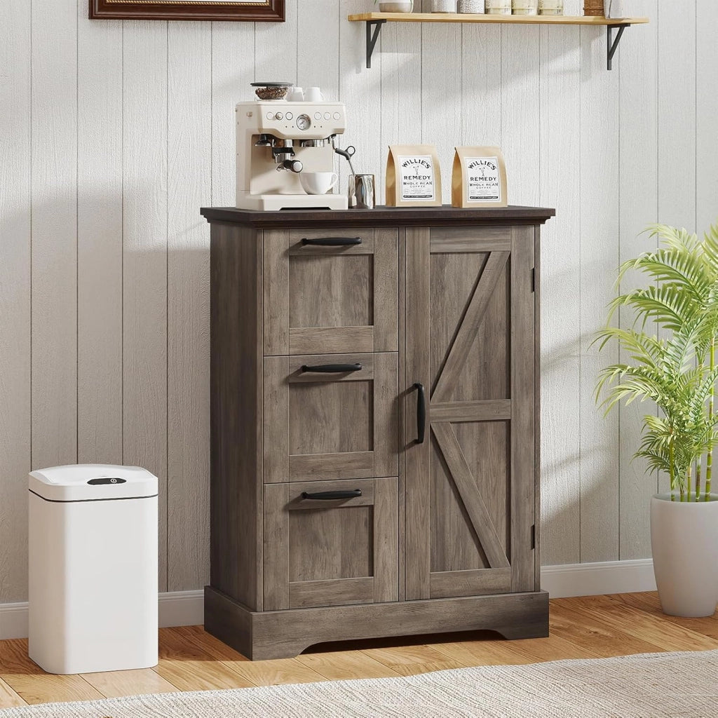 Mobile Bagno da Terra, Mobiletto Portaoggetti Moderno con Ante e 3 Cassetti, Armadietto Bagno per Cucina e Soggiorno, 60 x 30 x 80 cm (Grigio)
