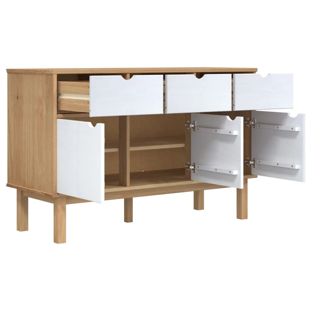 Credenza Marrone e Bianca 114x43x73,5 cm Legno Massello di Pino cod mxl 15346