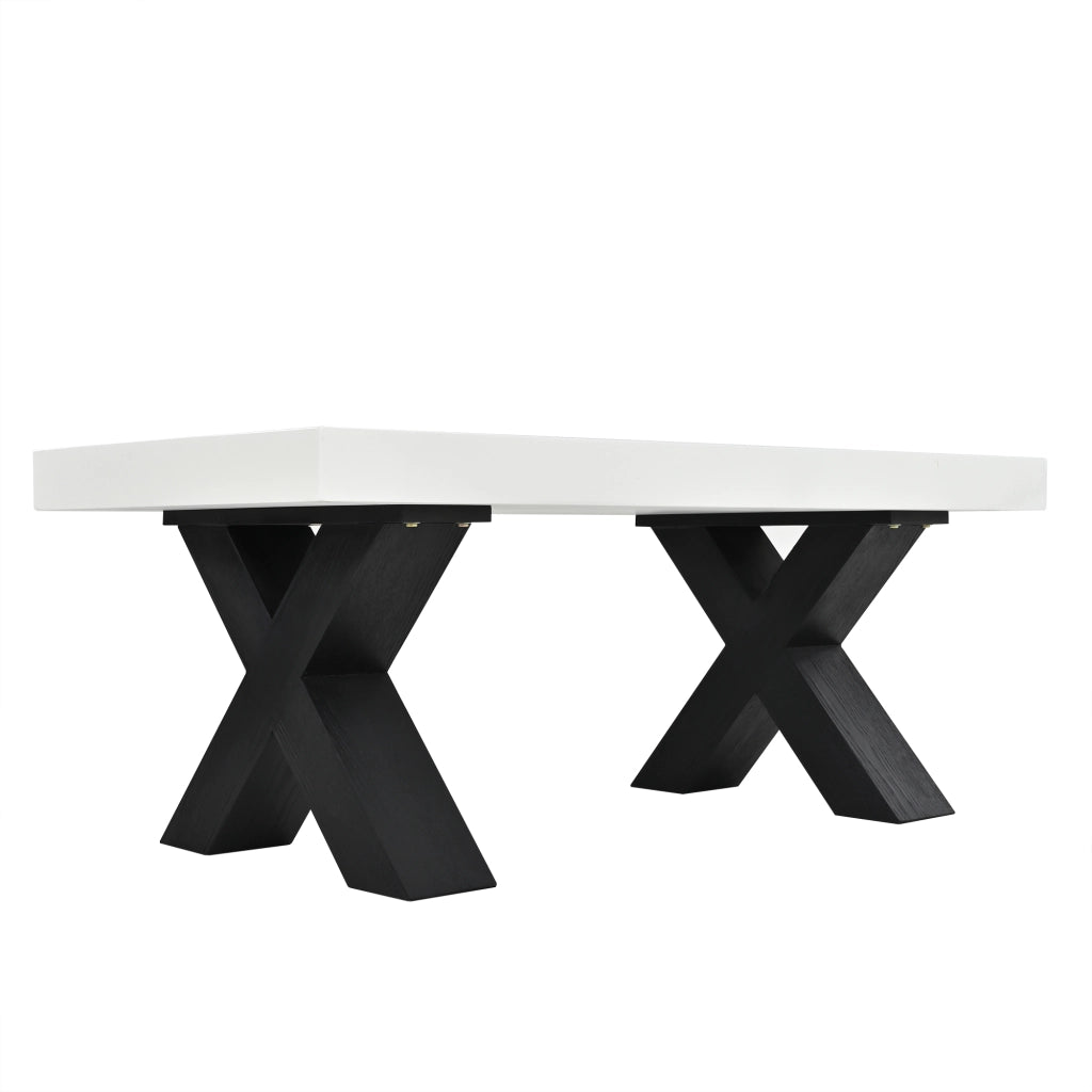 Tavolino da salotto rettangolare con 2 gambe a X; piano laccato lucido; per soggiorno e balcone; MDF bianco nero 100 × 50 × 40 cm