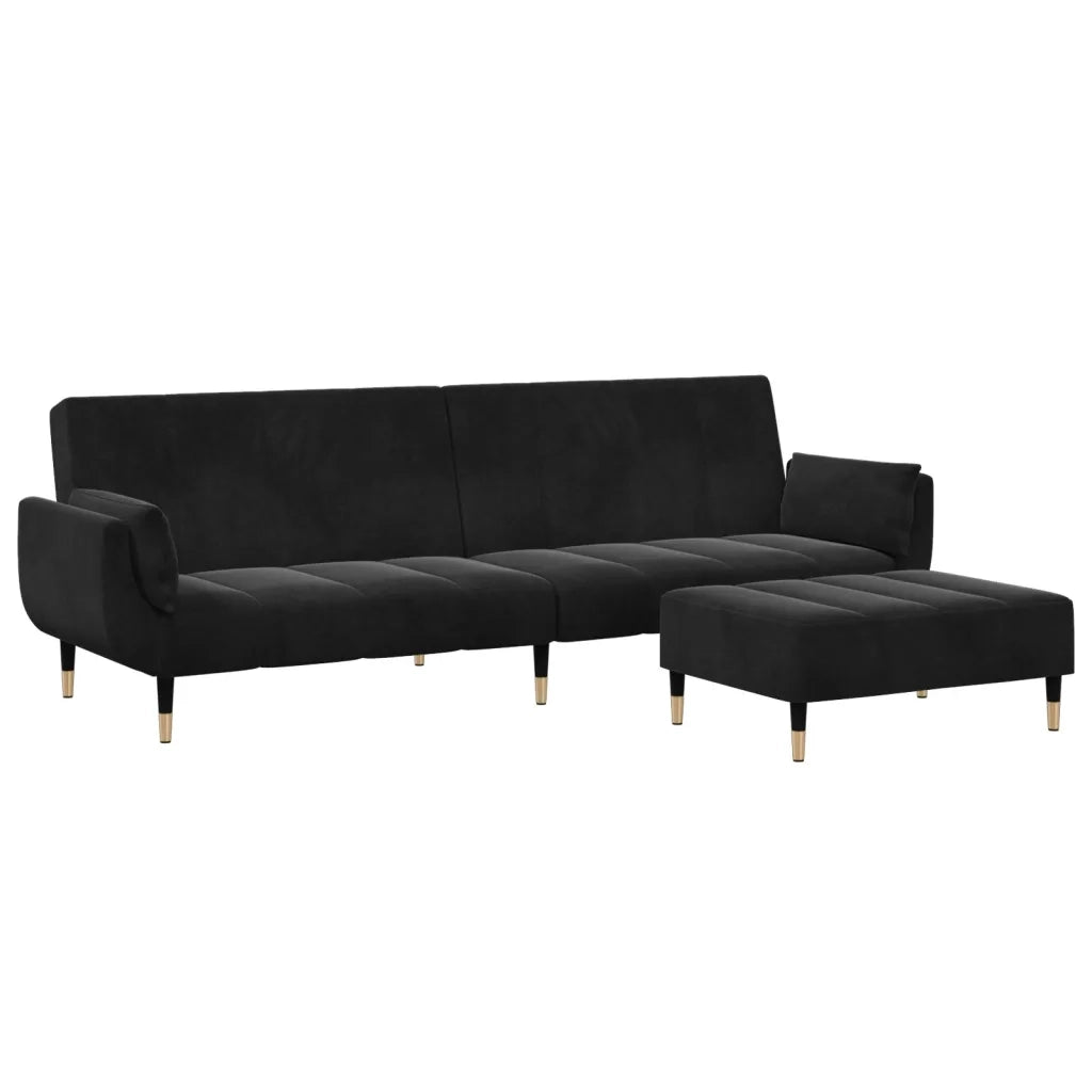 Divano Letto a 2 Posti con Poggiapiedi Nero in Velluto 3258154