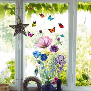 Sticker per finestra BLOEMEN autoadesivo (32x55 cm) I Sticker per finestra fiori piante decorazione per finestra camera da bambino camera da letto bagno cucina decorazione per finestra