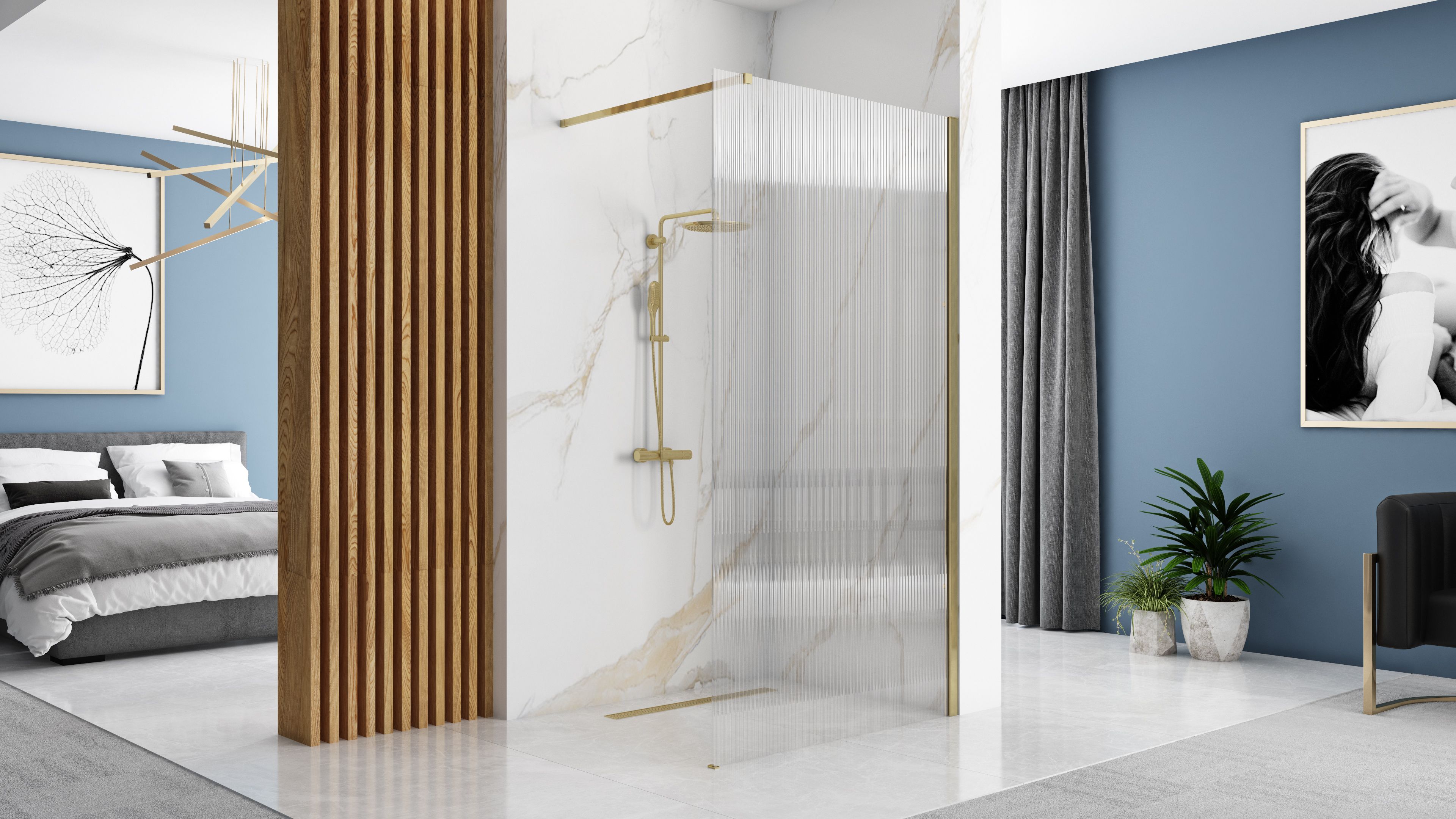 Parete Doccia Rea Aero Intimo Gold Brush 90