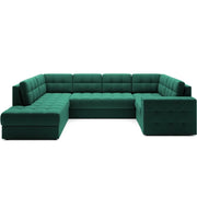 Divano ad angolo convertibile MONTEZA verde sinistro 299 cm con vano contenitore e letto