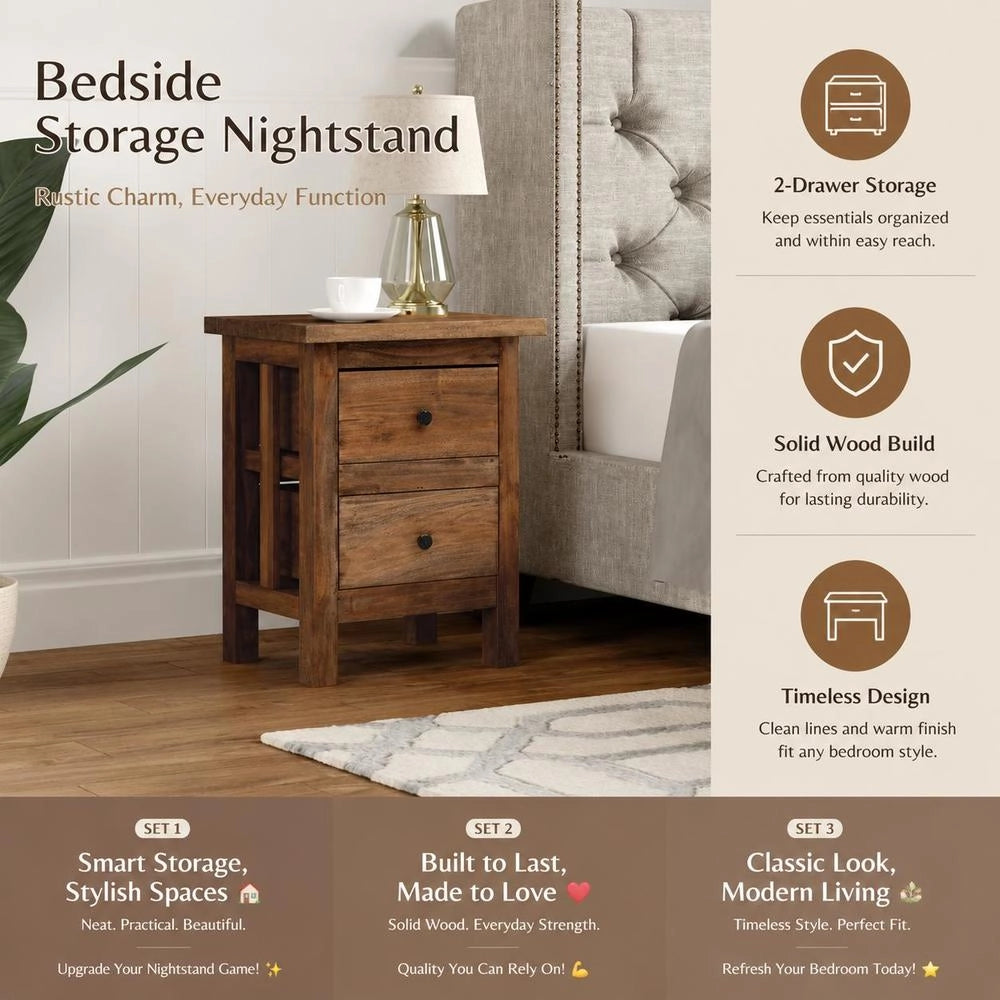 Bedside Table Solid Mahogany 40x30x51 Cm