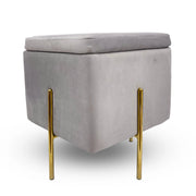 Pouf Contenitore in Velluto con Gambe in Metallo Oro – Poggiapiedi Moderno ed Elegante per Soggiorno, Camera e Ingresso Grigio