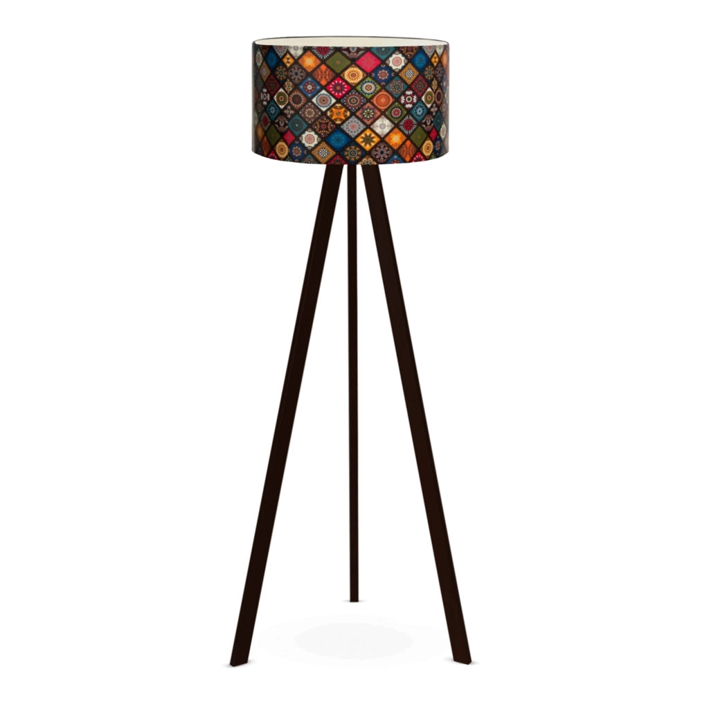 Lampada da Terra a Treppiede Newport Alta 140 cm Paralume Cilindrico - Multicolore lux.pro