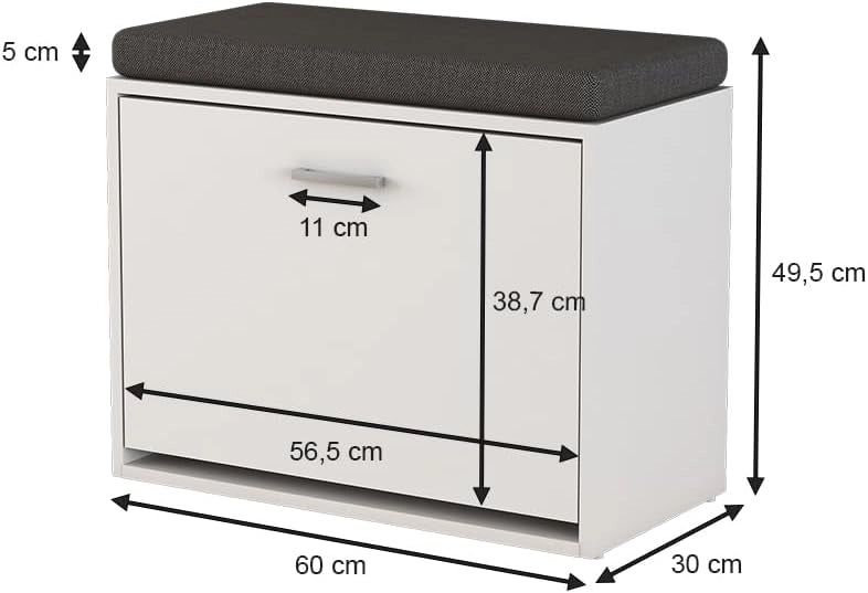 Panca scarpiera da ingresso Georg, Bianco, 60 x 49.5 cm con ripiano, adatto per la conservazione e combinabile come seduta