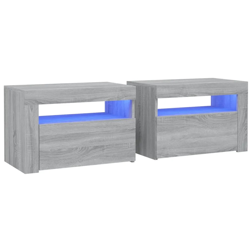 Comodini 2 pz con Luci LED Grigio Sonoma 60x35x40 cm 3144973