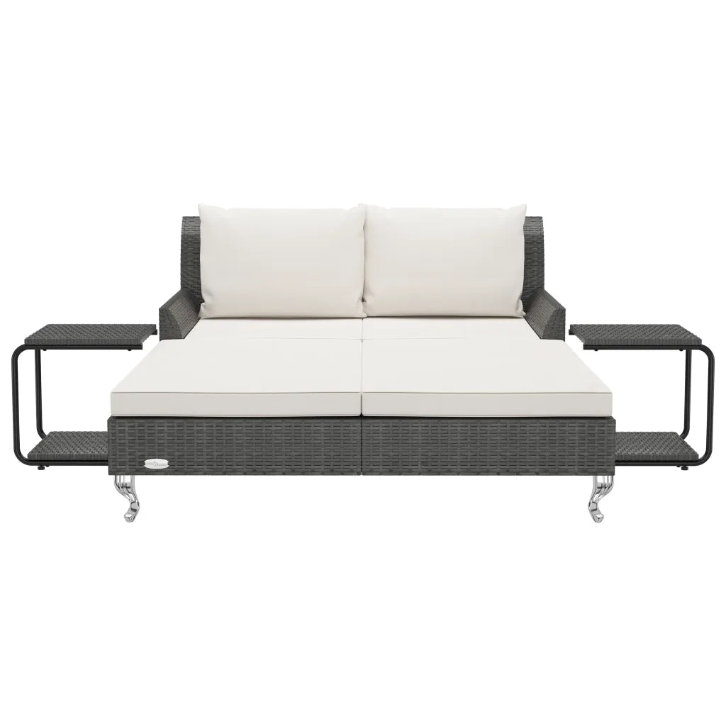 Lettino Prendisole per 2 Persone con Cuscini in Polyrattan Nero cod mxl 55524