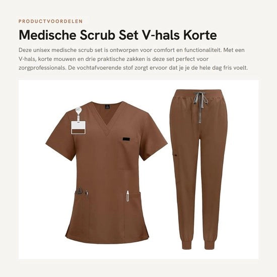 Set di Spazzolatura con Collo V - Maglietta Corta con Manica Elastica - Pantaloni con Tessuto Vochefissante - Utilizzo Unisex - Uniforme di Assistenza Sanitaria - Uniforme Medico