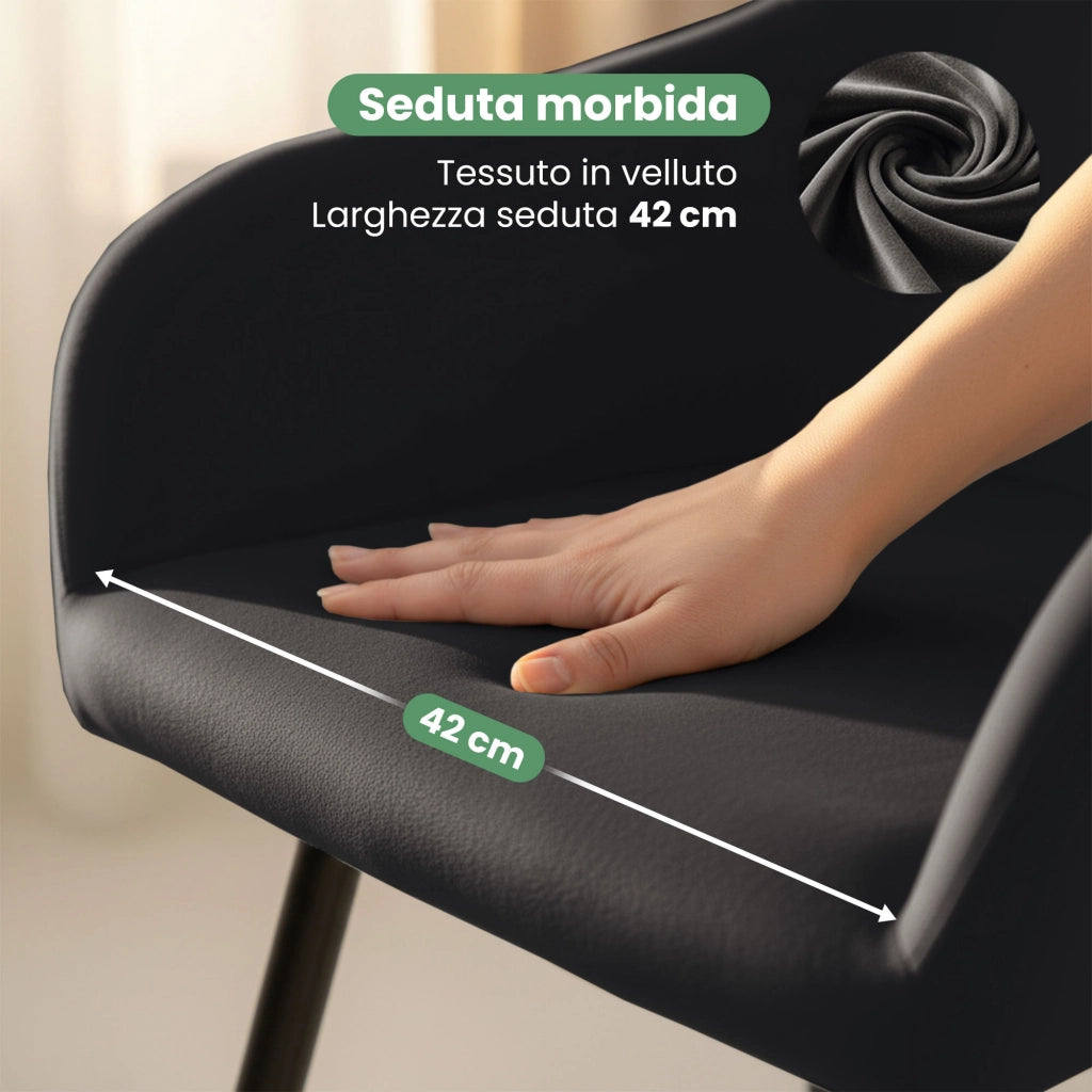 Set di 2 Sedie in velluto liscio ESTELLE Nero gambe nere