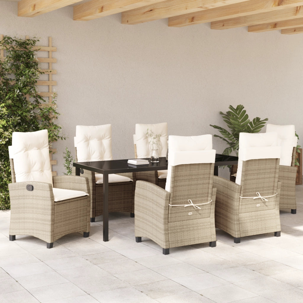 Set da Giardino 7 Pezzi con Cuscini Beige Rattan Polimerico