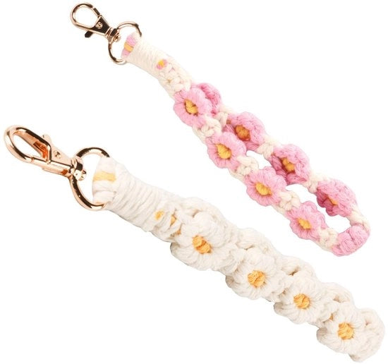 Accessorio per chiavi con cinturino unico manufatto a mano - cinturino bianco/rossastro - accessorio - fissaggio sicuro - combinazioni creative - attenzione per i dettagli