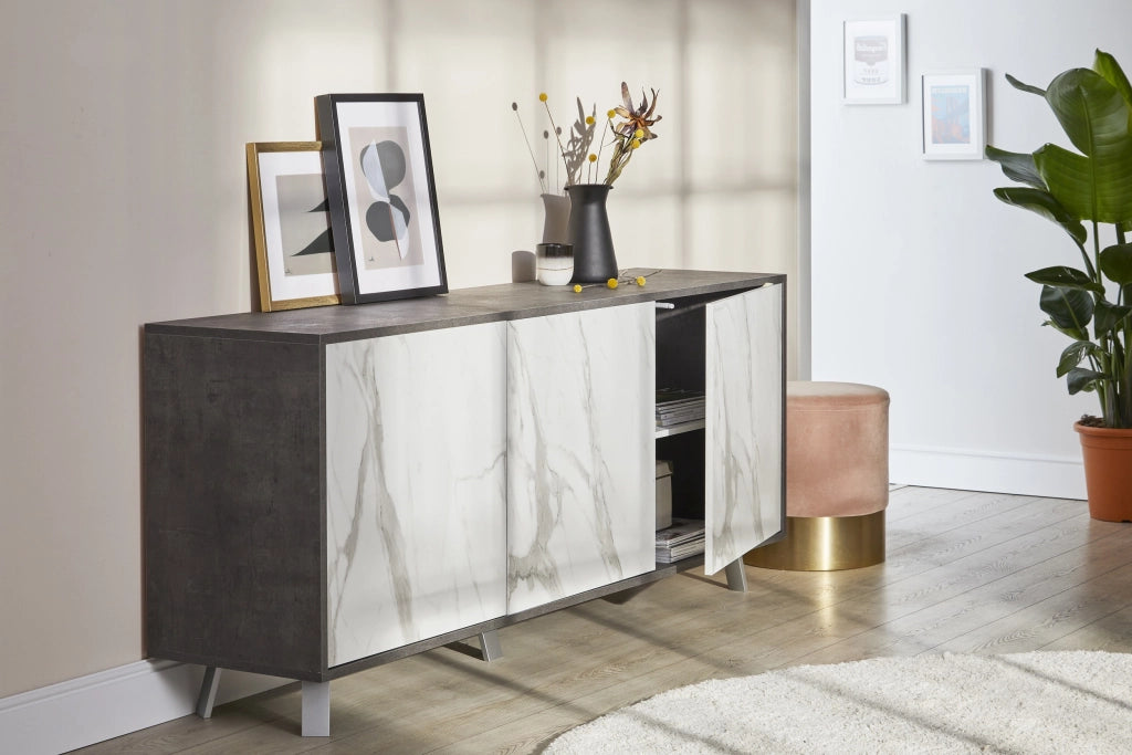 Buffet 3 ante VELBRUK nero pietra/marmo calacatta