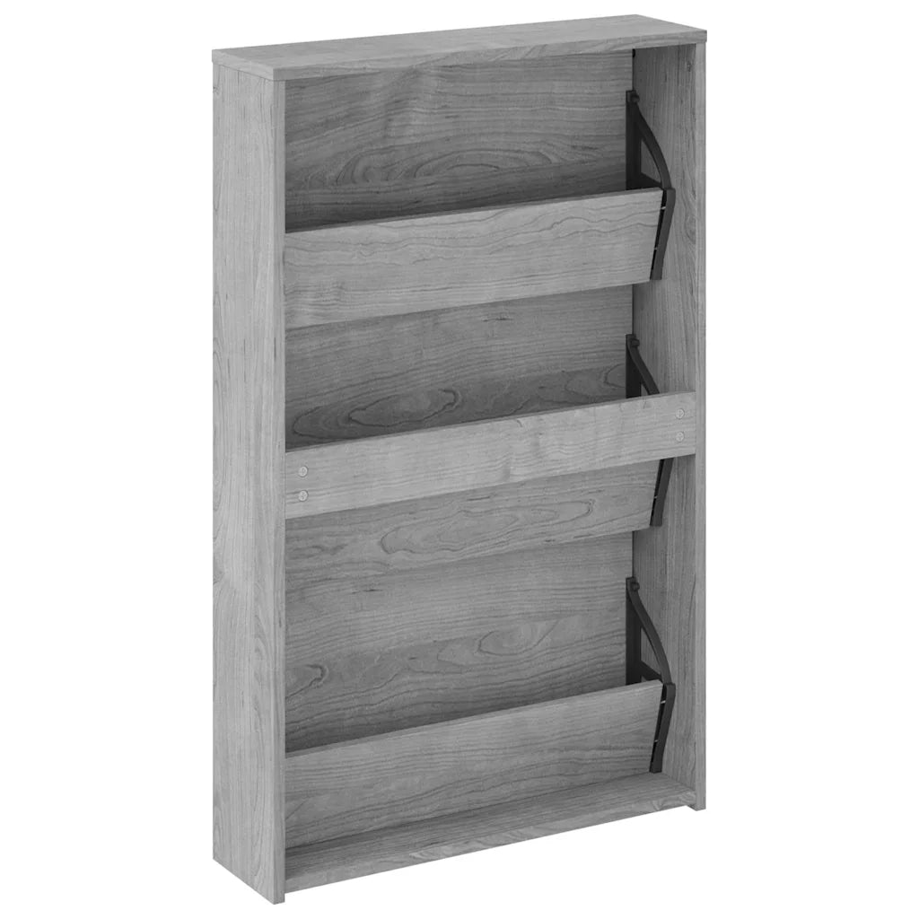 Scarpiera con Specchio a 3 Livelli-Mobile con specchio Grigio sonoma 63x17x102,5 cm