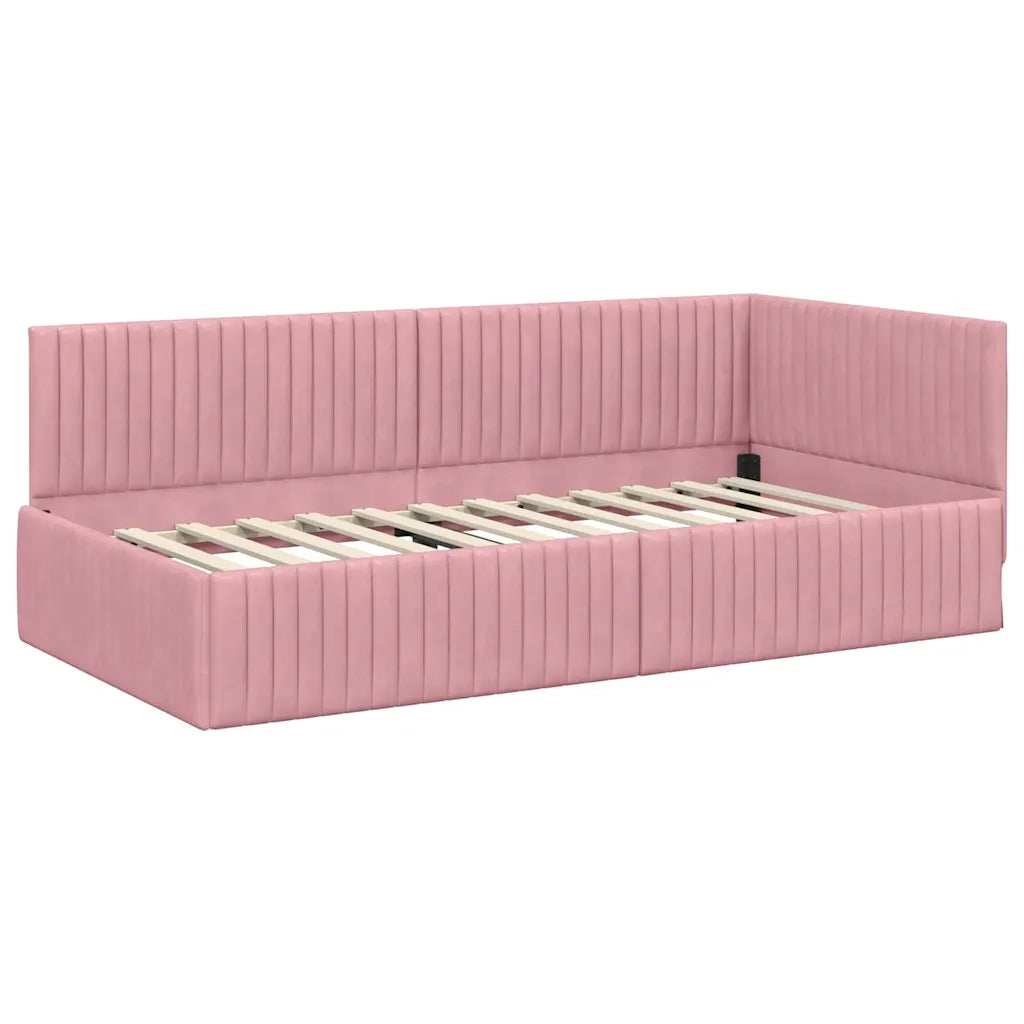 Cornice del letto ad angolo Rosa 100 cm x 200 cm Velluto 42016279