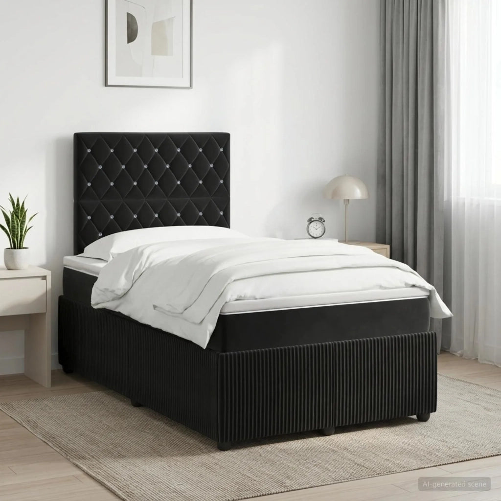 Letto box spring con materasso Nero 120 x 190 cm Velluto 3454561