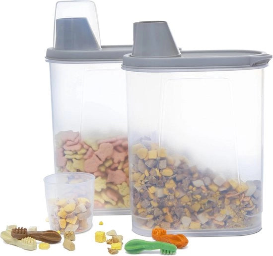 Contenitore di Cibo per Cani e Gatti a Pressione con Misurino - 2 Pack