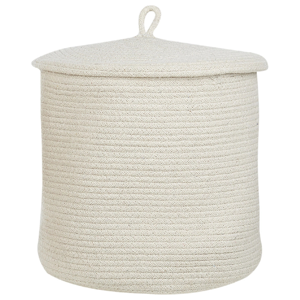 Set di 2 cestini in tessuto di cotone a righe bianco sporco con coperchio Boho Accessori per la conservazione