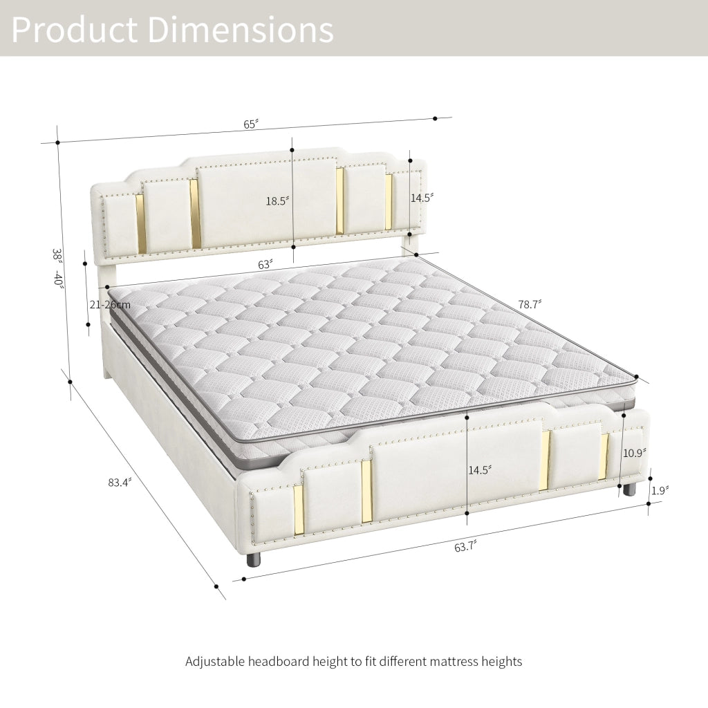 DESMIU Letto Contenitore 160 × 200 cm 2 posti con LED, vano contenitore idraulico e senza materasso, in velluto, beige