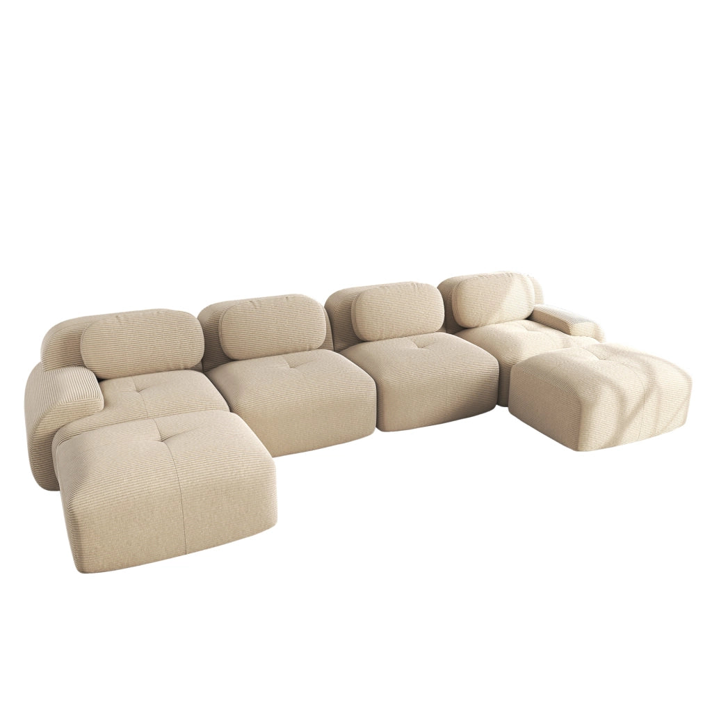 Divano angolare modulare in velluto a coste beige; design senza telaio; senza montaggio