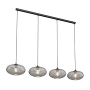 Lampadario 4 Luci Iris In Acciaio Nero Paralume Plissettato Fumè