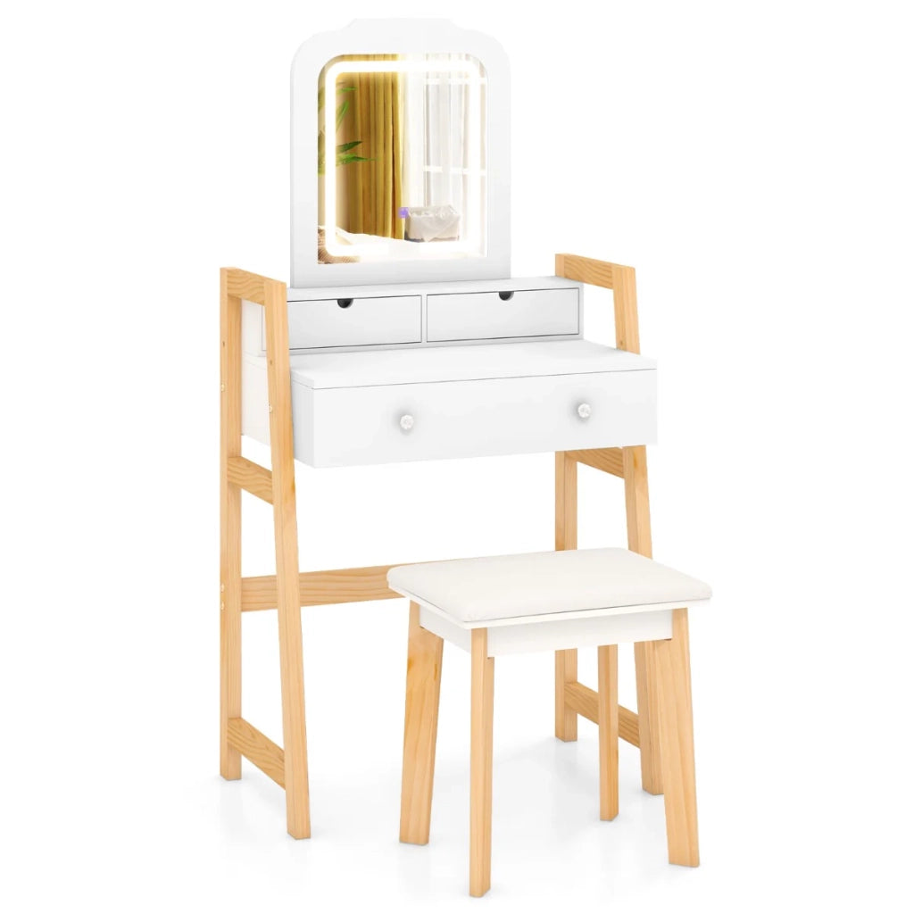 Set da toeletta con specchio illuminato 64 x 40 x 137,5 cm moderno spazio di archiviazione ergonomico MDF bianco 20_0011866