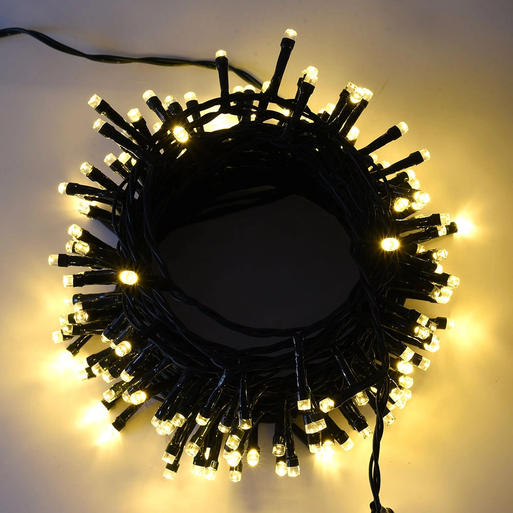 CATENA DI LUCI LED GIALLI LUCE CALDA DA 2000 LED SU 100M DI CAVO VERDE TRASFORMATORE 31V - PER INTERNI ED ESTERNI