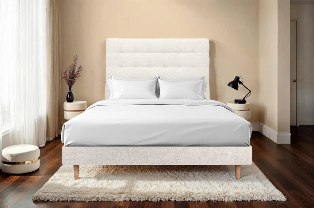 Letto 150x200 cm con testata imbottita - Tessuto Tela opaca