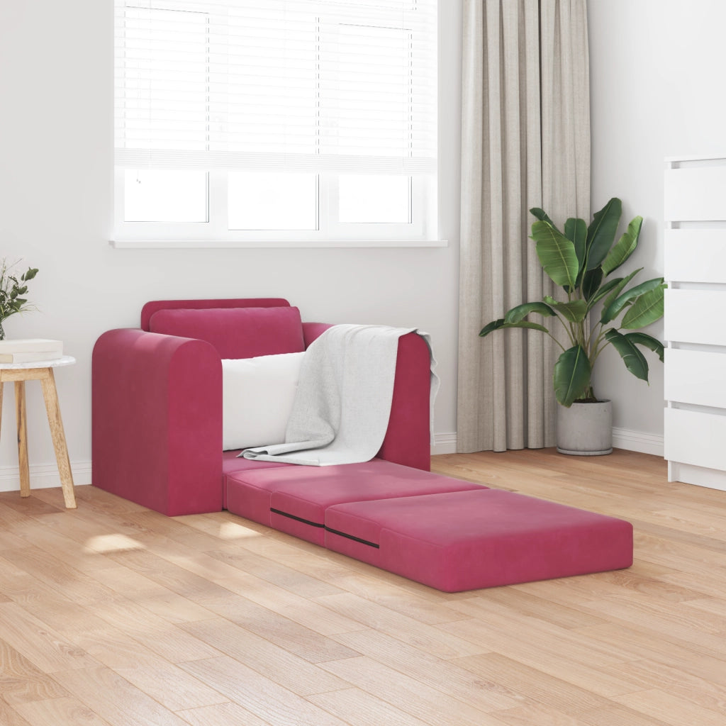 Divano Letto 2 in 1 Rosso Vino 98x71x83 cm Velluto