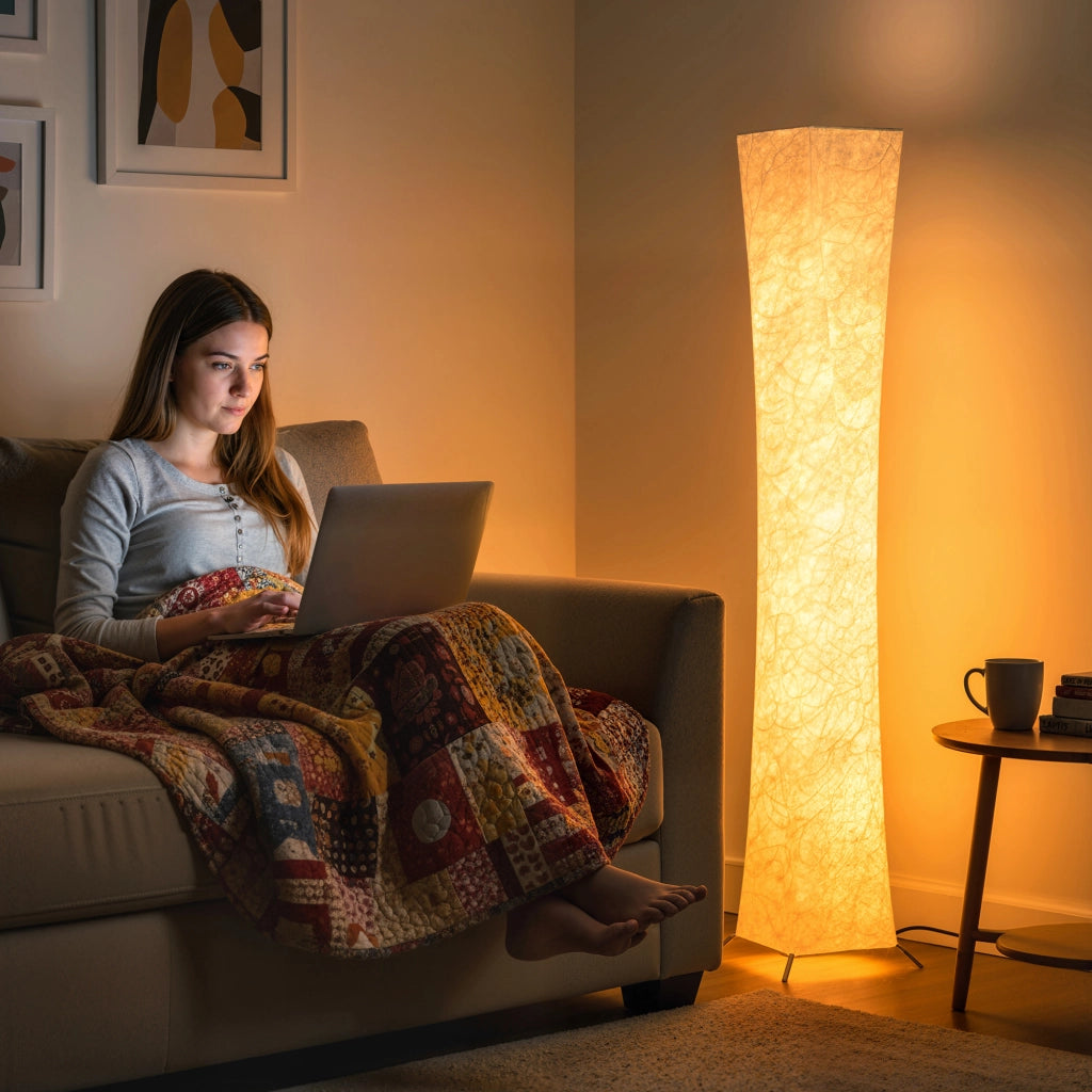 Lampada da terra con paralume in carta ¨C Xylo ¨C interruttore a pedale, 3 livelli luminosit¨¤, bianco