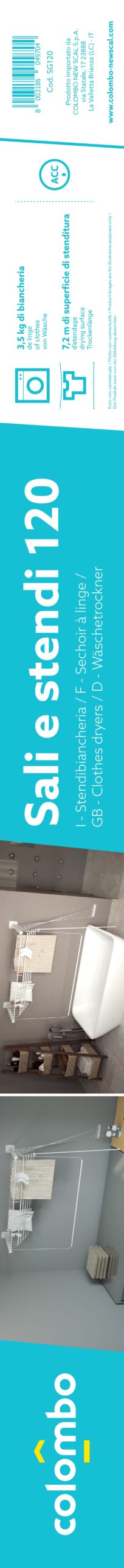 Stendino Stendibiancheria a parete com 8,4 metri di capacità di stenditura,mod.SALI 5 COLOMBO